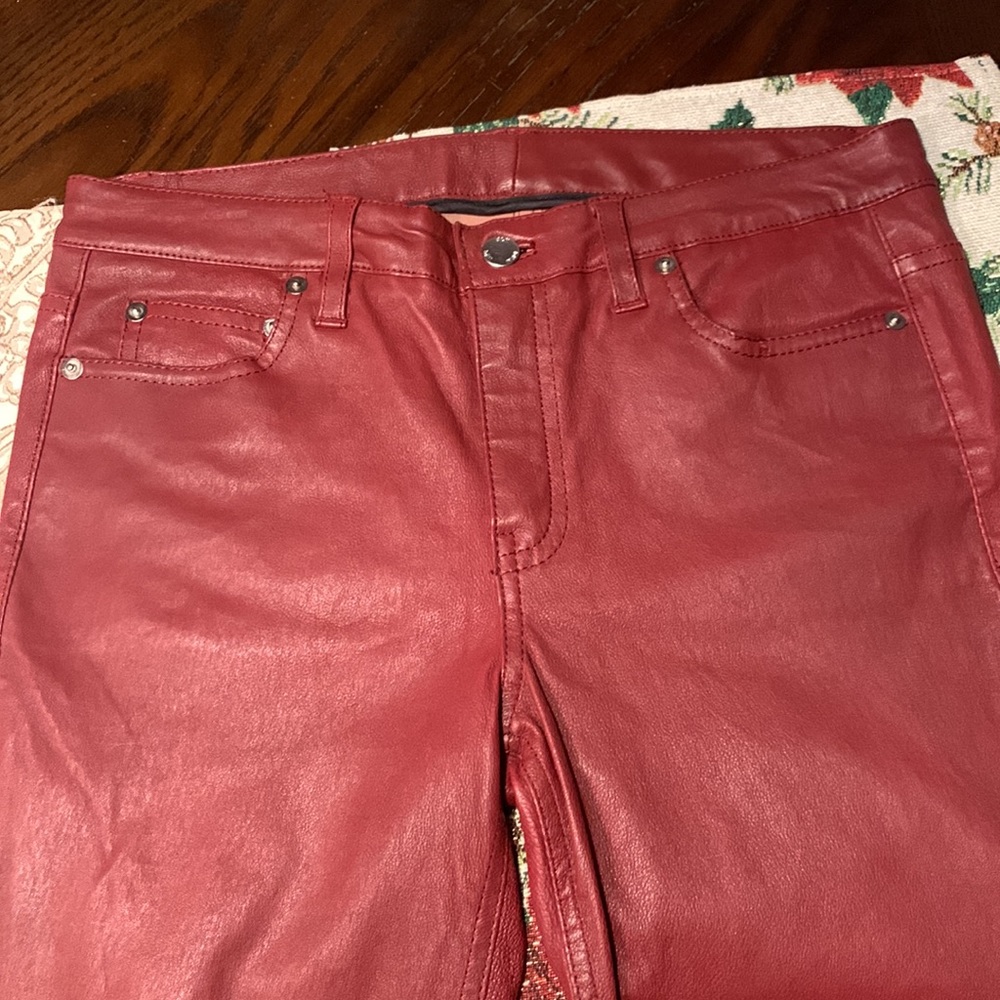 BLK DNM Burgundy Red Leather Skinny Pants sz 28 - Picture 5 of 11